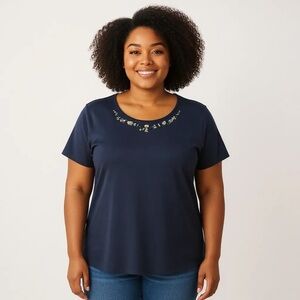 LANE BRYANT 22 24 3X Blue Jersey Blouse Big Gemstones R $59